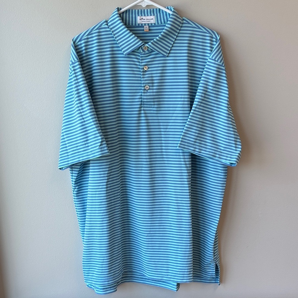 Peter Millar Aqua Blue Striped Polo Shirt XL